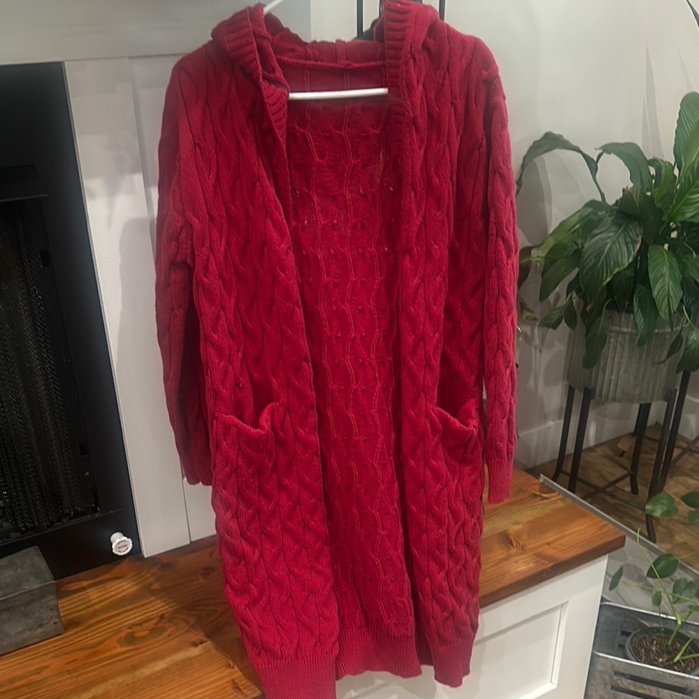 Cozy Red Cable Knit Cardigan